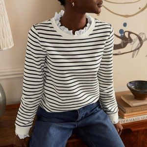 Boden Sz M Eyelet Lace Trim Pullover EUC